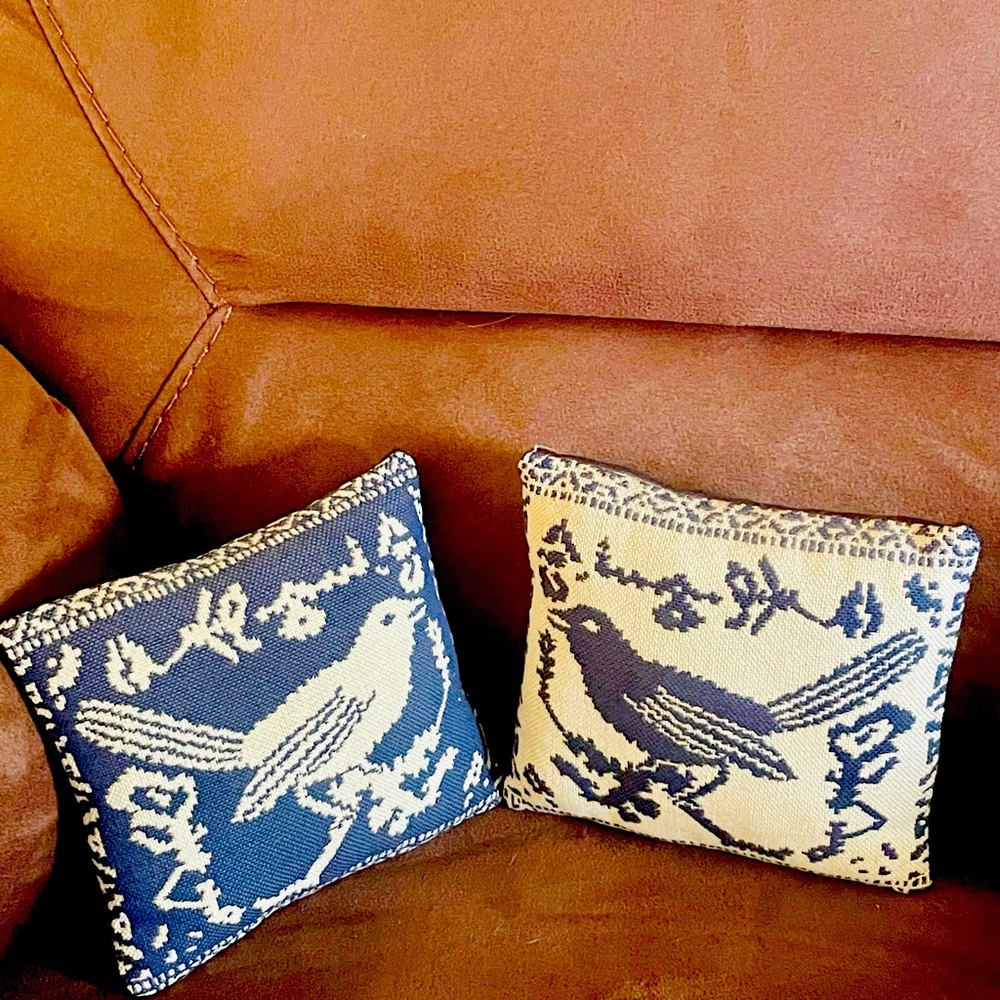🦋Two Textile Bird Accent Mini Pillows Bundle